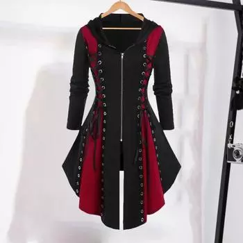 Женское платье для косплея, готическое цветное платье на шнуровке, нерегулярный подол, с капюшоном и длинными рукавами, на молнии, фестивальное платье-миди на Хэллоуин M чёрный