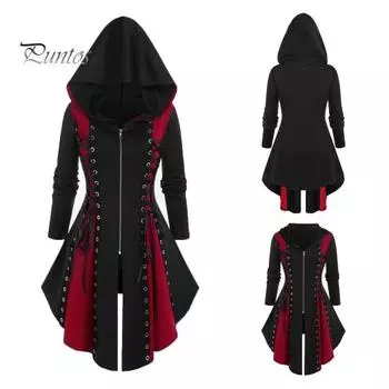 Женское платье для косплея, готическое цветное платье на шнуровке, нерегулярный подол, с капюшоном и длинными рукавами, на молнии, фестивальное платье-миди на Хэллоуин M чёрный