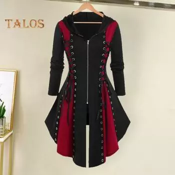 Женское платье для косплея, готическое цветное платье на шнуровке, нерегулярный подол, с капюшоном и длинными рукавами, на молнии, фестивальное платье-миди на Хэллоуин M чёрный