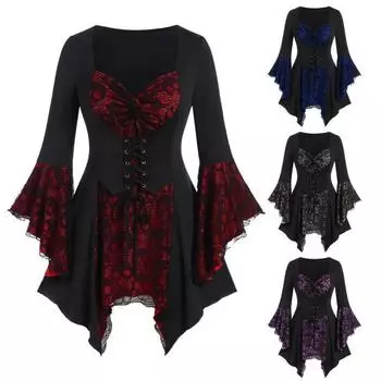 Женское платье для косплея на Хэллоуин, нерегулярное кружевное платье с манжетами и узлом, средневековое винтажное винтажное платье с рукавами «летучая мышь», платье для сценического шоу L синий