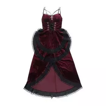 Женское платье для косплея в темном стиле, костюм для вечеринки на Хэллоуин, кружевное лоскутное шитье, неровный подол, без рукавов, с узкими оборками на талии, регулируемые ремни на талии L