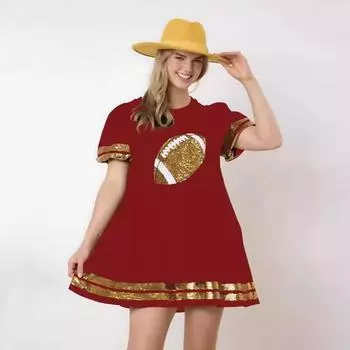 Женское платье для регби Game Day с короткими рукавами, украшенное пайетками S чёрный