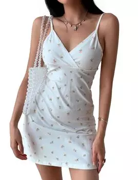 Женское платье для сна с цветочным принтом и подтяжками S белый