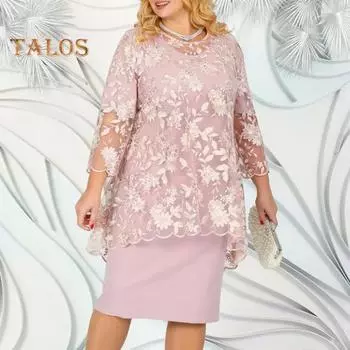 Женское платье для выпускного вечера размера плюс, двухслойное прозрачное кружево, цветочная вышивка, рукава три четверти, круглая шея, неровный подол, длина до колена 3XL королевский синий