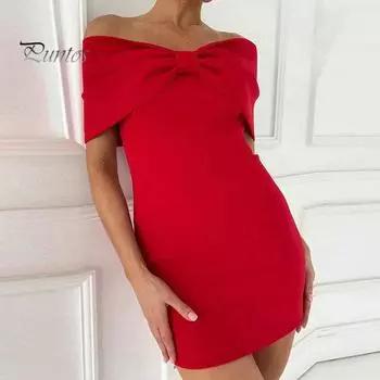 Женское платье для выпускного вечера с открытыми плечами, без рукавов, с открытой спиной, сплошной цвет, приталенный бант с плотной талией, вечерние банкетные летние вечерние платья, короткое мини-платье S белый