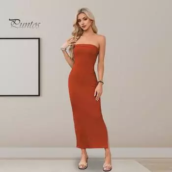 Женское платье для выпускного вечера с открытыми плечами, бандо без рукавов и открытой спины, облегающее, однотонное, с разрезом по бокам, эластичное клубное вечернее платье, макси-платье S синий