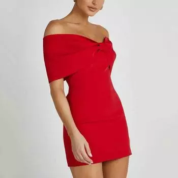 Женское платье для выпускного вечера с открытыми плечами, без рукавов, с открытой спиной, сплошной цвет, приталенный бант, с плотной талией, вечернее платье для банкета, короткое мини-платье S белый