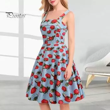 Женское платье для выпускного вечера с клубничным принтом трапециевидной формы, большие качели, винтажный декор на пуговицах, без рукавов, на молнии сзади, с высокой талией, с открытой спиной, с квадратным вырезом, для коктейлей, миди S розы красного
