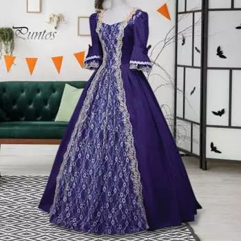 Женское платье для выступлений на сцене Ретро Королевский стиль Кружевной декор с бантом в стиле «колокол» Лоскутное платье трапециевидной формы для Хэллоуина Карнавальное вечернее платье Бальное платье S серый