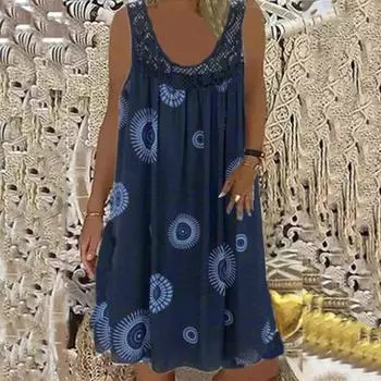 Женское платье-двойка с имитацией розы в стиле ретро, без рукавов, с круглым вырезом, свободное, мягкое и удобное, большого размера XS синий