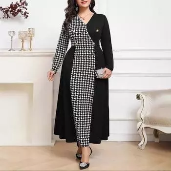 Женское платье Fat MM Slim для похудения с контрастным цветом и принтом «Тысяча птиц» 0XL чёрный