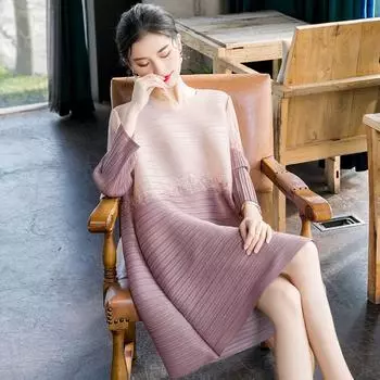 Женское платье Fever, женская свободная юбка из слизи, весенний сезон, плиссированное платье с круглым вырезом, новая женская одежда с градиентным принтом, топы M светло-фиолетовый