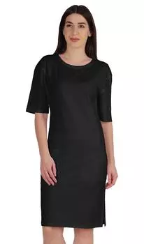 Женское платье-футболка Inkmeso с рукавами до локтя, стандартный крой, с передними карманами L чёрный