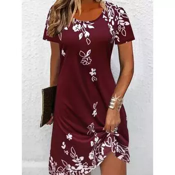 Женское платье-футболка из смеси полиэстера и спандекса с круглым вырезом и короткими рукавами на все времена XS