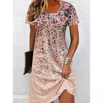 Женское платье-футболка с абстрактным рисунком, градиентным узором в технике тай-дай, цветочным геометрическим принтом, круглым вырезом и коротким рукавом, элегантное платье для отпуска XS