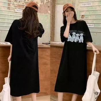 Женское платье-футболка с короткими рукавами, летнее, длинное, выше колена, с узким разрезом на животе, длинное платье M серый