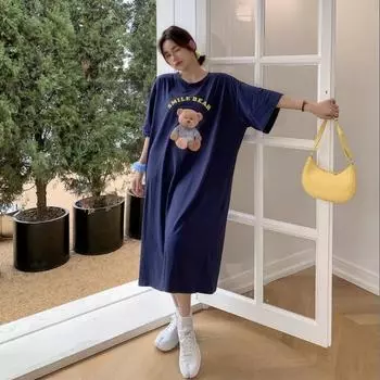 Женское платье-футболка женское летнее выше колена свободное платье для беременных ленивое M белый