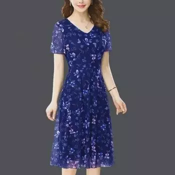 Женское платье-футляр длиной до колена с короткими рукавами для мам среднего возраста, лето 2022 г. L чёрный