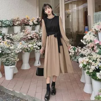 Женское платье-футляр «два в одном» в стиле ретро, осень/зима 2025 года, французское, средней длины, с длинными рукавами XL хаки