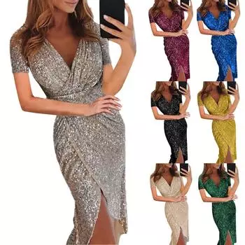 Женское платье горячего тиснения с короткими рукавами и v-образным вырезом для вечеринки, ужина, сексуальное платье L бежевый