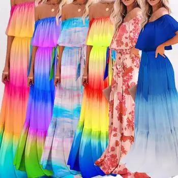 Женское платье-халат без бретелек с градиентным принтом в европейском и американском стиле 2025 г. XXXL