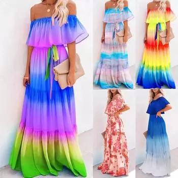 Женское платье-халат без бретелек с градиентным принтом в европейском и американском стиле 2025 г. XL