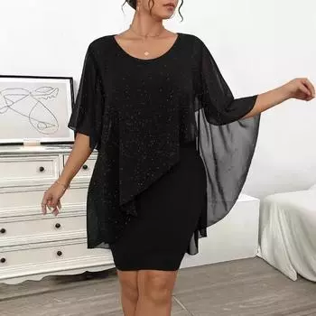 Женское платье-халат с асимметричным вырезом и ягодицами большого размера 0XL чёрный