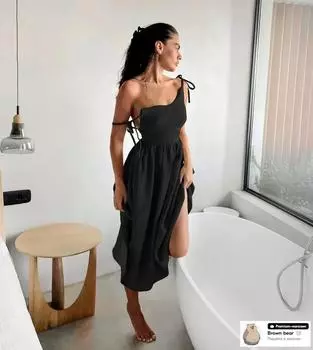 Женское платье-халат с открытой спиной, V-образным вырезом и подтяжками, свободного покроя, на бретелях L чёрный