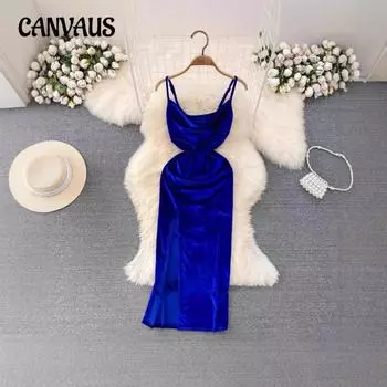 Женское платье-халтер New Senior Sense of Waist Slimming, версия средней длины из бархатных платьев с разрезом на бедрах S чёрный