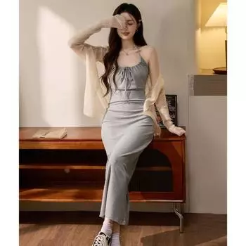 Женское платье-халтер с открытыми плечами и открытой спиной, улучшенный дизайн One Size светло-серый