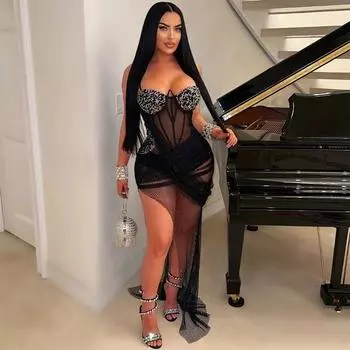 Женское платье-халтер с сплошным цветным лифом из марли с горячей дрелью, нерегулярная перспектива, сексуальное платье с ягодицами S красный