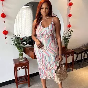 Женское платье-халтер темперамент без рукавов с цифровым принтом, платье-халтер с рукавами и бретельками, платье с запахом и ягодицами S разноцветный