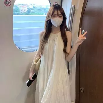 Женское платье-халтер в стиле отпуска, свободная драпировка, тонкий и интригующий, платье с открытыми плечами S абрикосовый