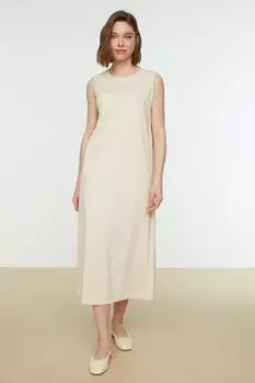 Женское платье-хиджаб, новое сезонное модное бежевое платье без рукавов, нижнее белье с подкладкой