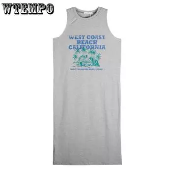 Женское платье, хлопковое свободное открытое платье-футболка без рукавов с напуском, повседневное длинное платье M чёрный