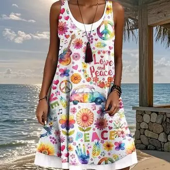 Женское платье из двух частей с имитацией розы в стиле ретро с принтом без рукавов и круглым вырезом, свободное, мягкое и удобное, большого размера XS оранжевый