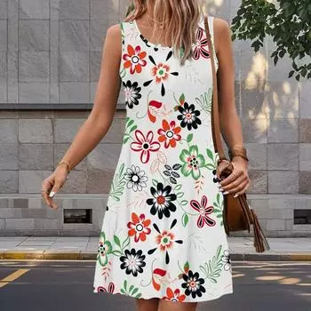 Женское платье из двух частей с рисунком в виде розы и граффити, без рукавов, с круглым вырезом, свободное, мягкое и удобное, большого размера XS синий