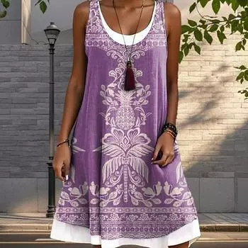 Женское платье из двух частей с имитацией розы, сложным рисунком, без рукавов, круглым вырезом, свободное, мягкое и удобное, большого размера XS зелёный