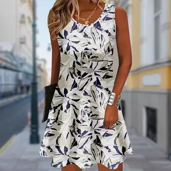 Женское платье из двух частей с имитацией розы и круглым вырезом, без рукавов, свободное, мягкое и удобное, большого размера XS синий