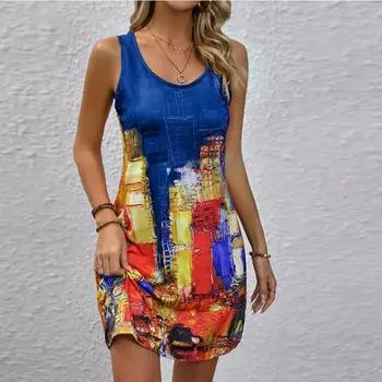 Женское платье из двух частей с имитацией розы и граффити-принтом, без рукавов, с круглым вырезом, свободное, мягкое и удобное, большого размера XS фиолетовый