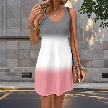 Женское платье из двух частей с имитацией розы и простым граффити-принтом без рукавов и круглым вырезом, свободное, мягкое и удобное, большого размера XS синий