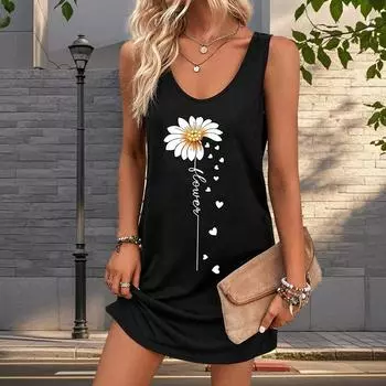 Женское платье из двух частей с принтом в виде цветка розы, без рукавов и круглым вырезом, свободное, мягкое и удобное, большого размера XS белый