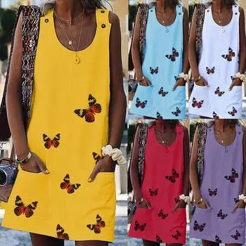 Женское платье из хлопка и льна без рукавов с застежкой на плечо и бабочкой XXXXL фиолетовый