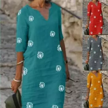 Женское платье из хлопка и льна в стиле ретро с v-образным вырезом и длинными рукавами, художественное элегантное платье с высокой талией в наличии XL жёлтый