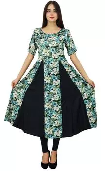Женское платье из вискозы с цветочным принтом Bimba, длинное расклешенное макси-курти, модное, шикарное, дизайнерское, индийское 10 чёрный
