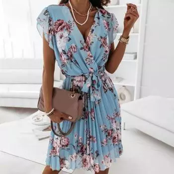 Женское платье Элегантное женское платье с перекрестным воротником Женское платье с цветочным принтом Платье для покупок L чёрный