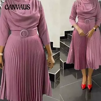 Женское платье Юбка средней длины Плюс размер OL Пригородные однотонные платья L синий