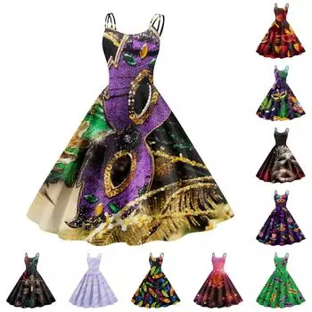 Женское платье, карнавальный принт, сексуальные подтяжки, большой дисплей, ретро-платье S