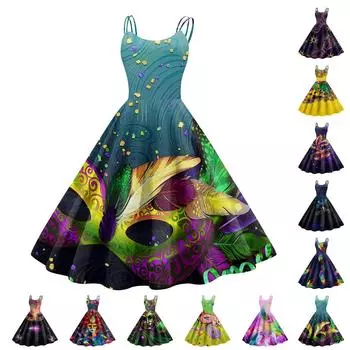 Женское платье, карнавальный принт, сексуальные подтяжки, большой дисплей, ретро-платье L чёрный