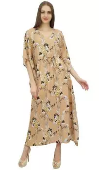 Женское платье-кимоно Bimba Peach Kaftan, летнее вечернее платье с цветочным принтом 10 бежевый